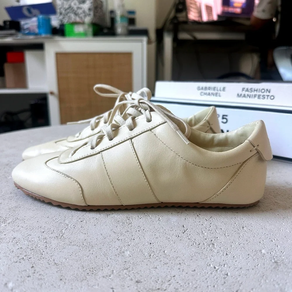 NEW Reformation Terra Sneakers in Cream Puff Leather Low Top Lace Up Trainers 6